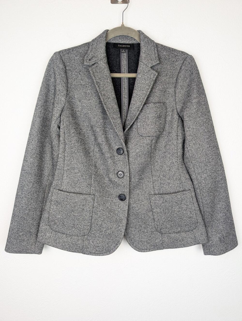 Talbots Blazer Jacket Wool Soft Dark Academia Preppy Career Classic Gray Size 4